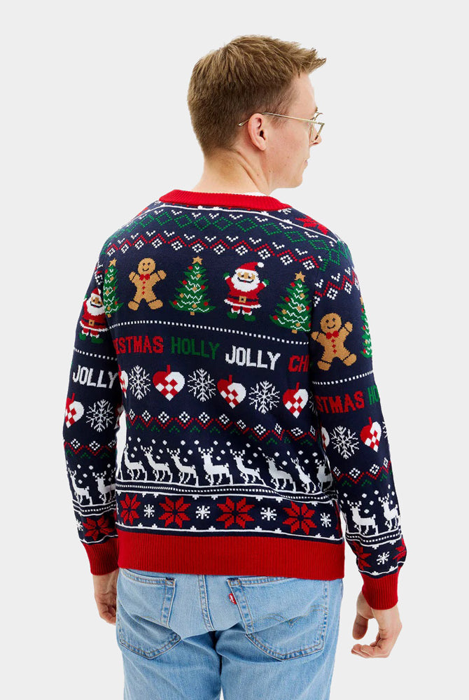 Pull de Noël Cardigan Bleu et Rouge pour Homme
