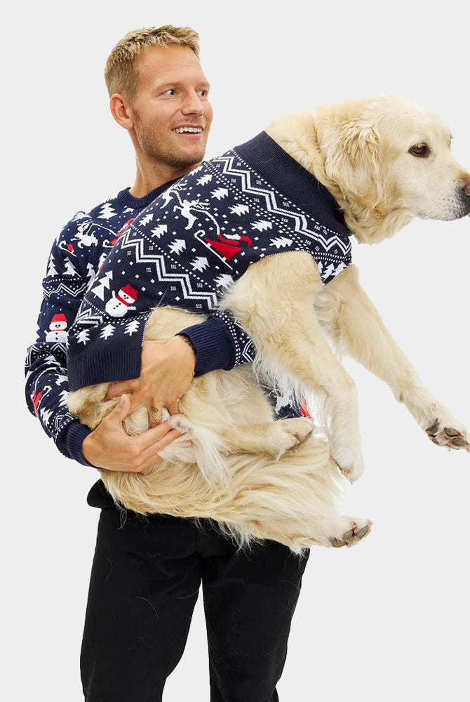 Homme Pull de Noël pour Chien avec Sapins, Bonhommes de Neige et Père Noël