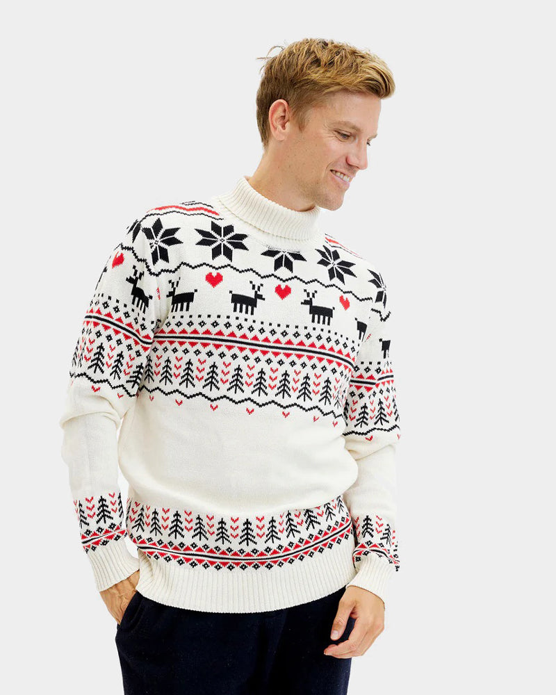 Pull de Noël  Coton Bio Homme à Col Roulé Chic Beige