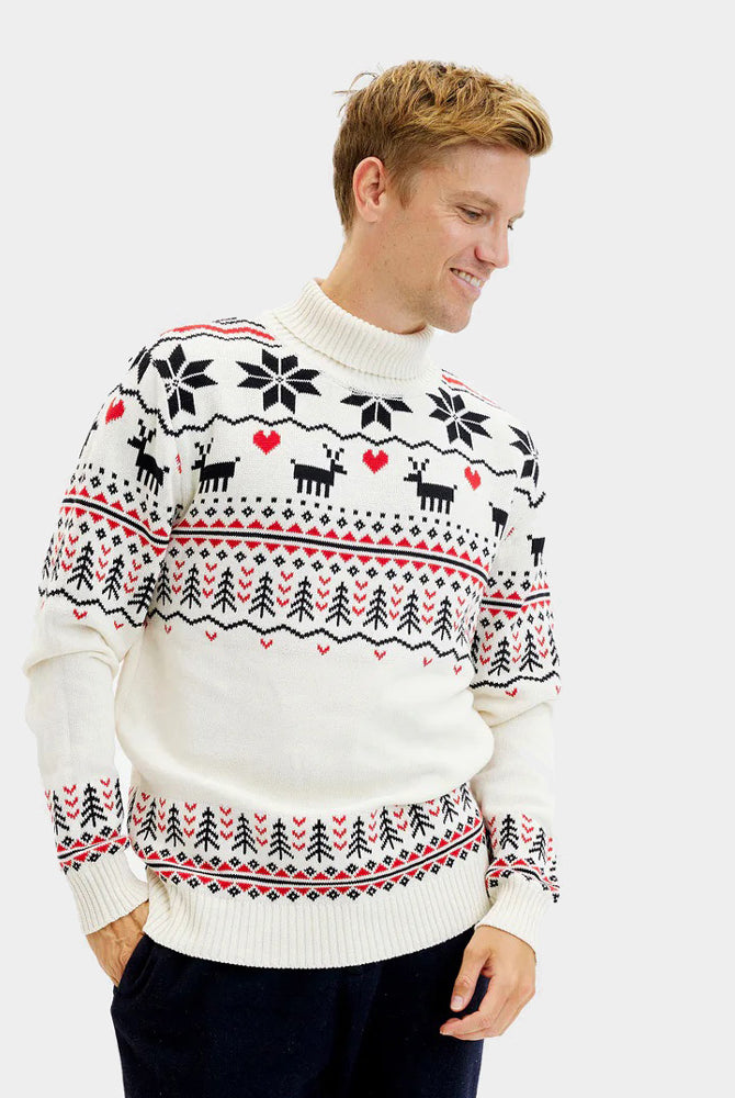 Pull de Noël Coton Bio Homme à Col Roulé Chic Beige