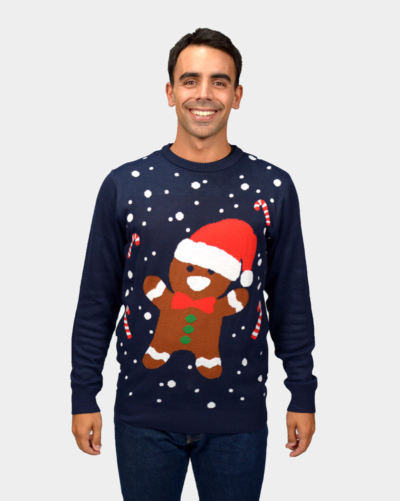 Homme Pull de Noël pour Couple Bleu Gingerbread