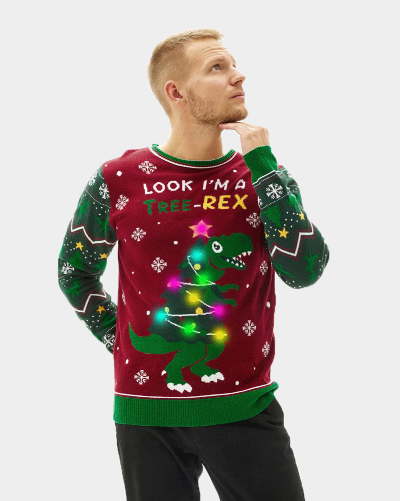 Pull de Noël pour Couple Lumineux LED Christmas Tree-Rex homme