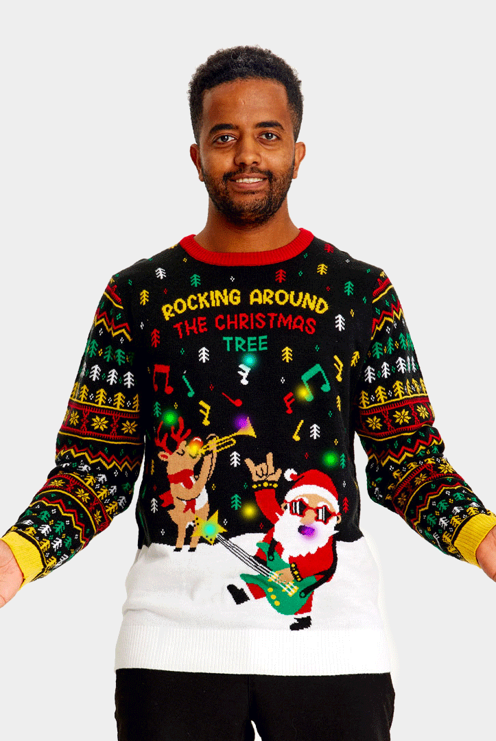 Pull de Noël pour Couple Lumineux LED Père Noël Rocker homme