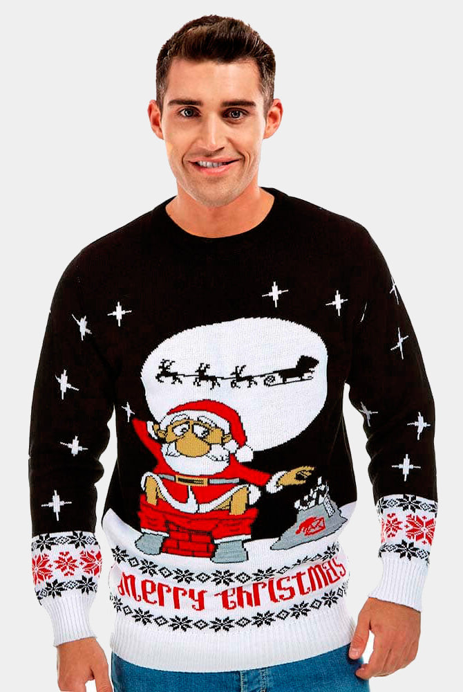 Pull de Noël pour Couple Père Noël Déchargeant homme