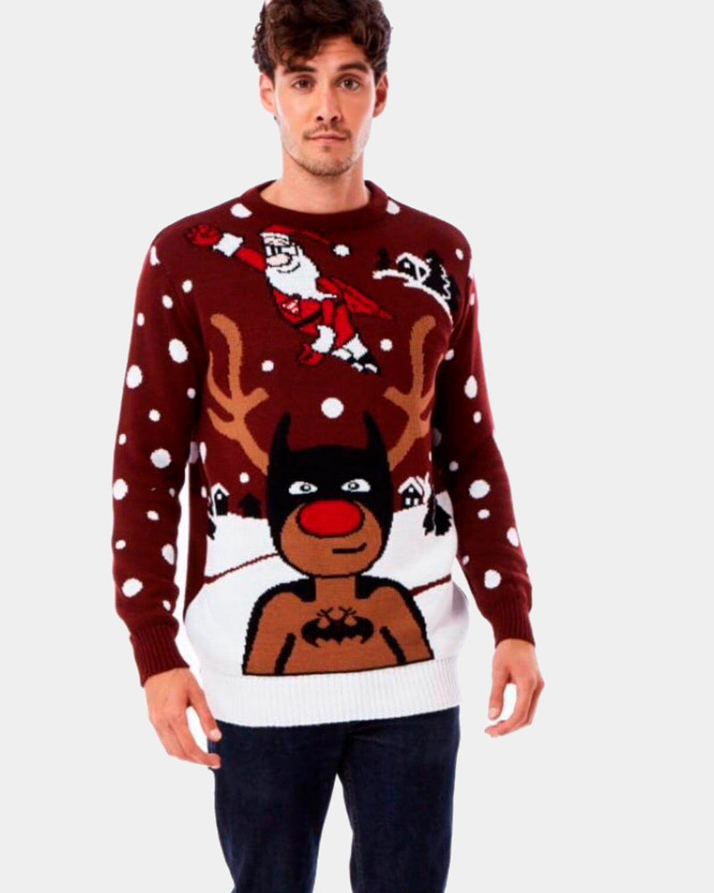 homme Pull de Noël pour Couple Renne Batman Père Noël Superman