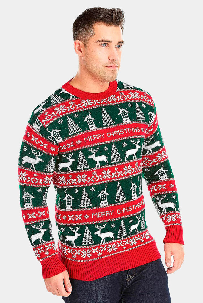 homme Pull de Noël pour Couple Rouge et Vert Merry Christmas