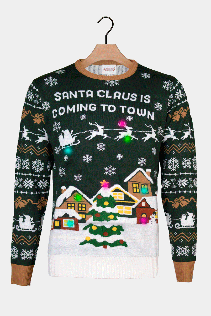Homme Pull de Noël Lumineux LED Santa is Coming to Town