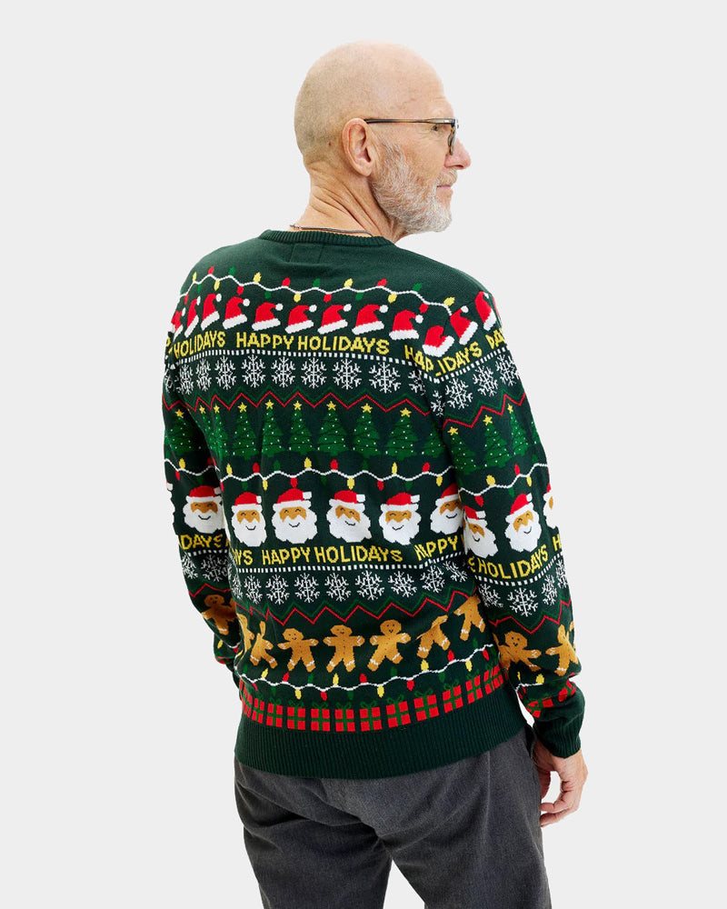 Happy Holidays Pull de Noël pour Homme Vert