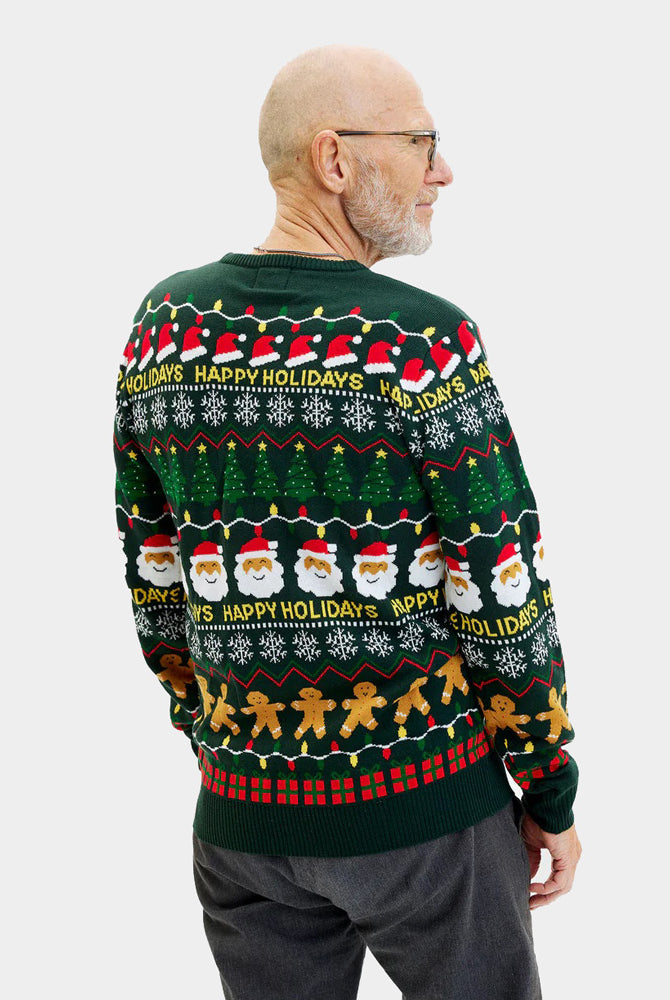 Happy Holidays Pull de Noël pour Homme Vert