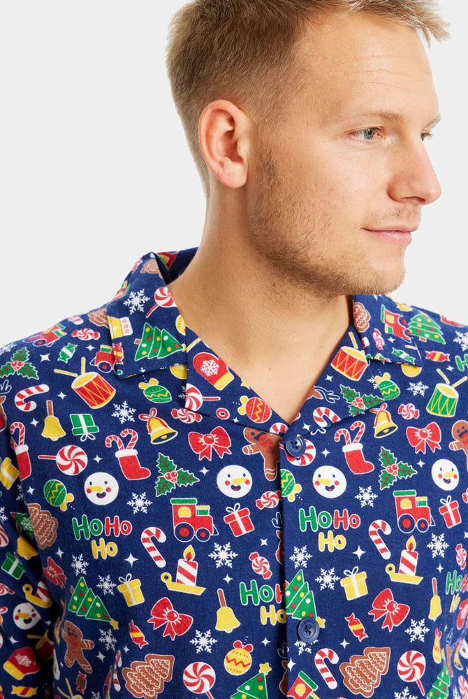 Homme Pyjama de Noël Familial Bleu Motifs de Noël