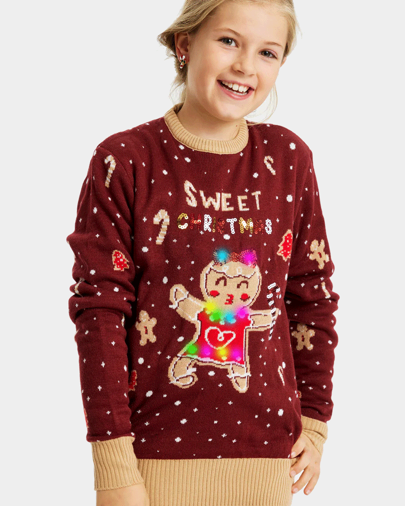 Pull de Noël Enfants Lumineux LED Rouge Ginger Cookie