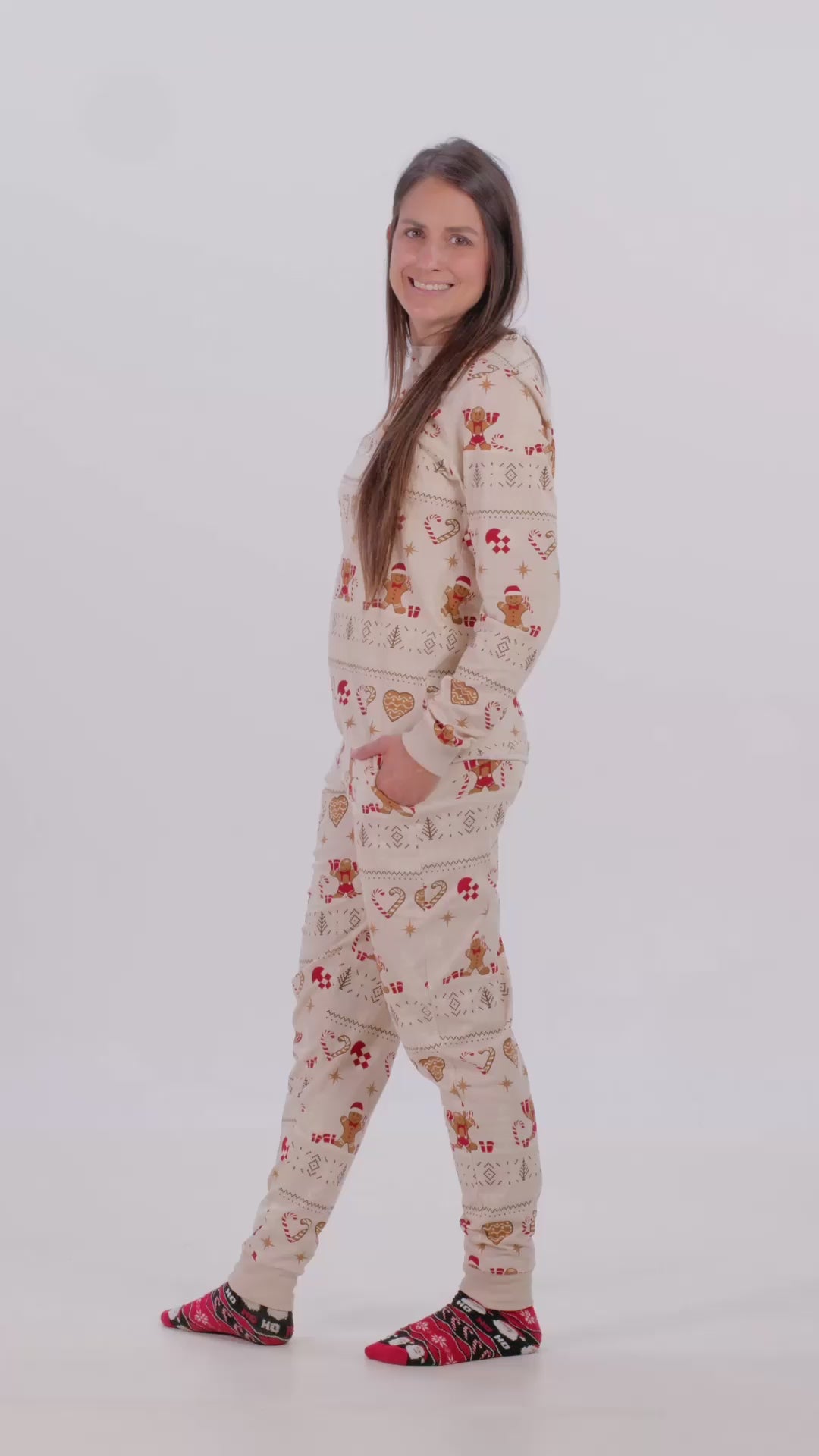Pyjama de Noël pour Femme et Homme Beige Biscuits de Noël