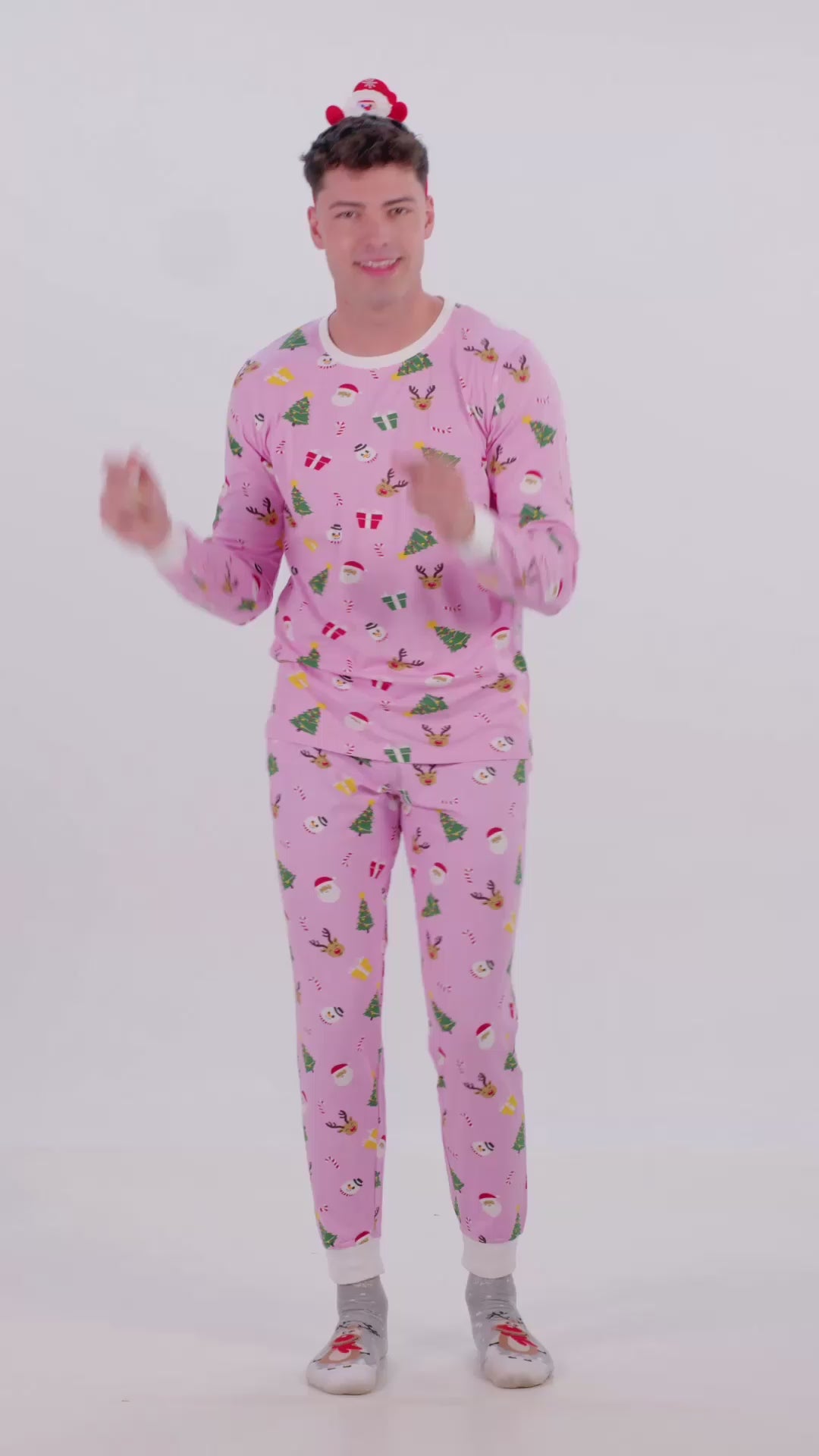 Pyjama de Noël pour Femme et Homme Rose Motifs De Noël