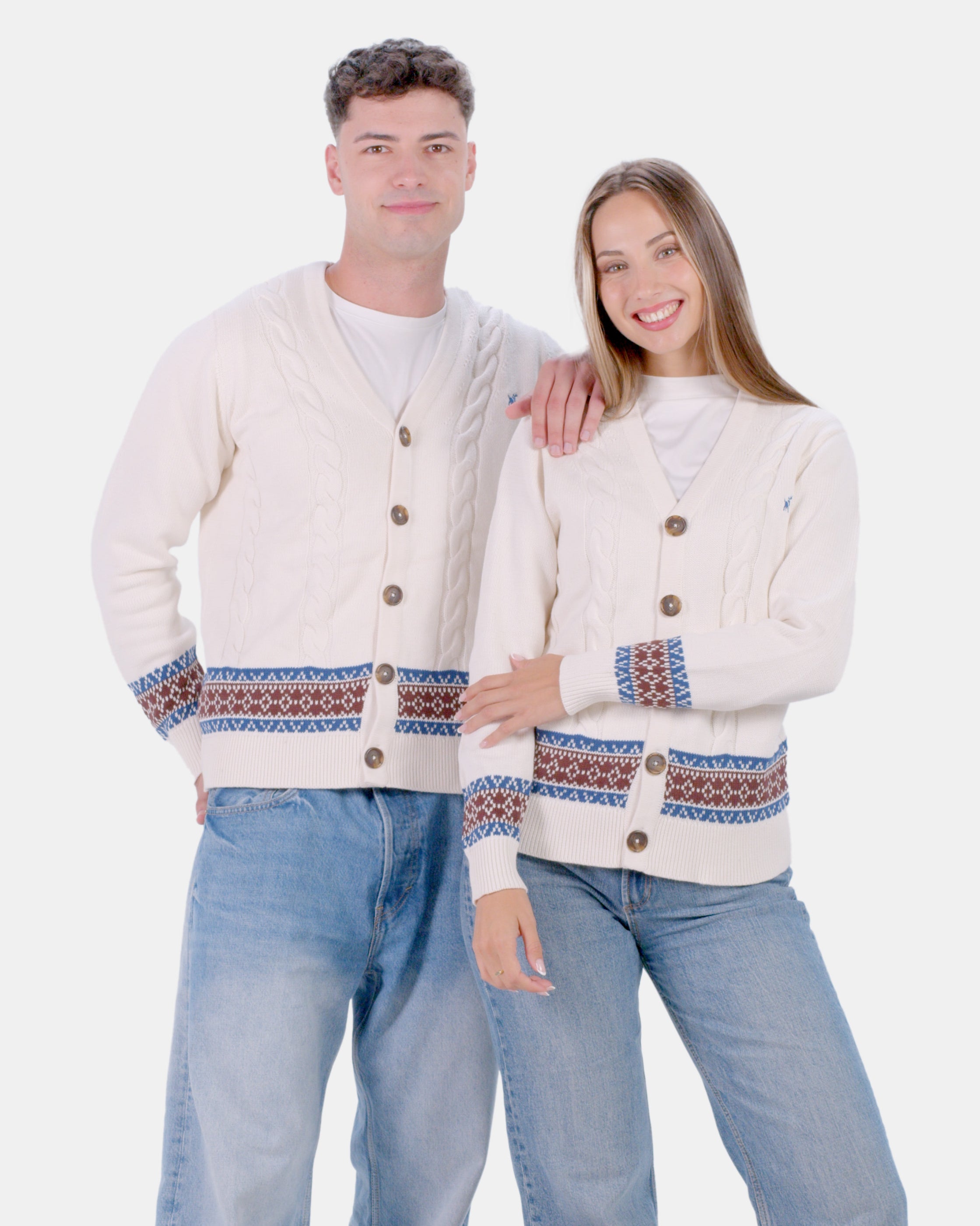 Pull pour Couple Cardigan Renne en Coton Bio