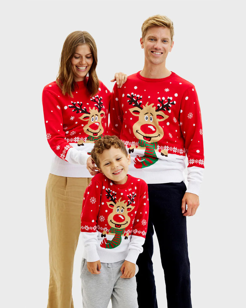 Pull de Noël Homme et enfants Famille Renne avec Écharpe