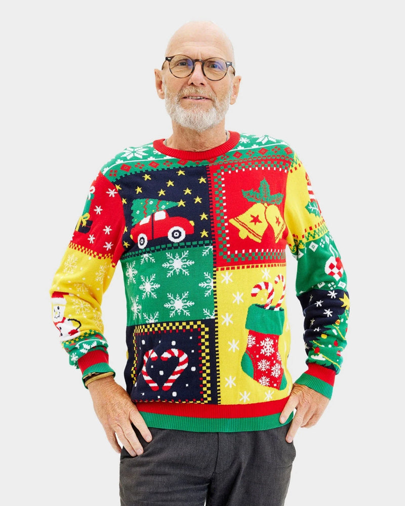 Pull de Noël pour Homme Patchwork en Coton Bio