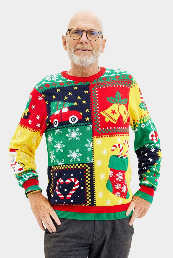 Pull de Noël pour Homme Patchwork en Coton Bio