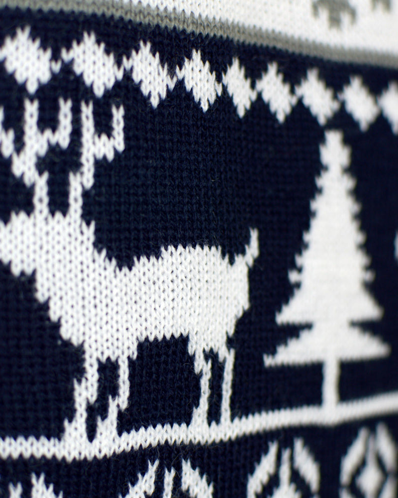 Pull de Noël Bandes Famille avec Rennes et Sapins