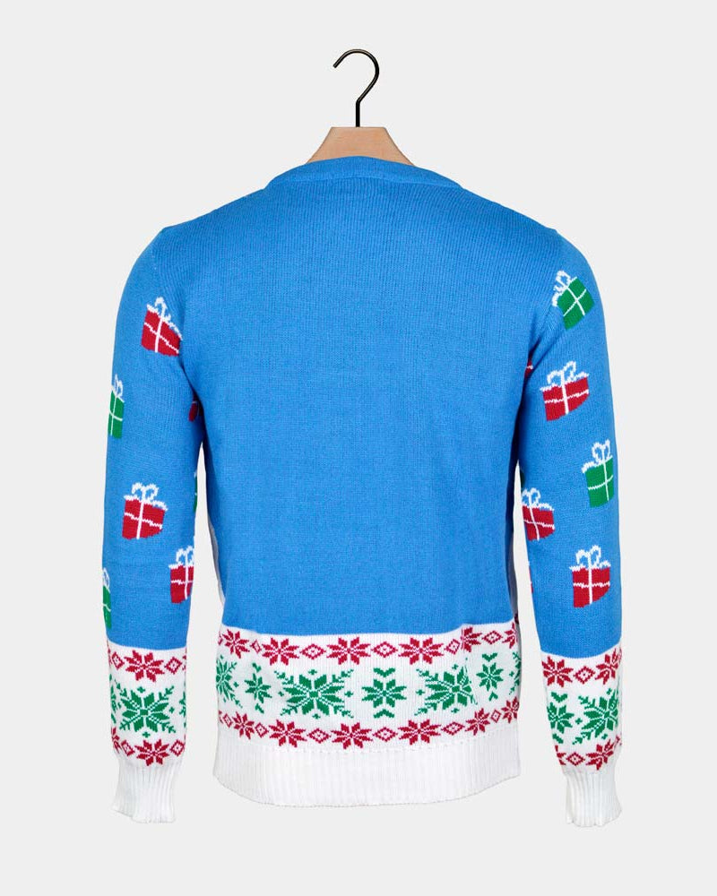 Rudolph le Renne et Père Noël Pull de Noël pour Couple Bleu Ciel