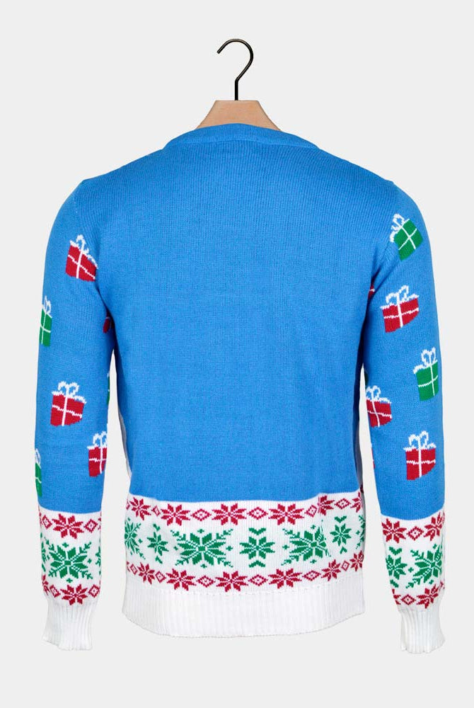 Rudolph le Renne et Père Noël Pull de Noël pour Couple Bleu Ciel