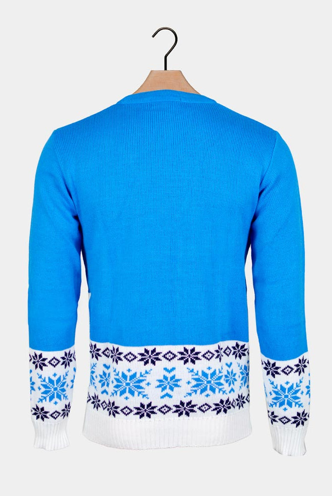 Pull de Noël Couple Bleu Ciel Renne Patinant