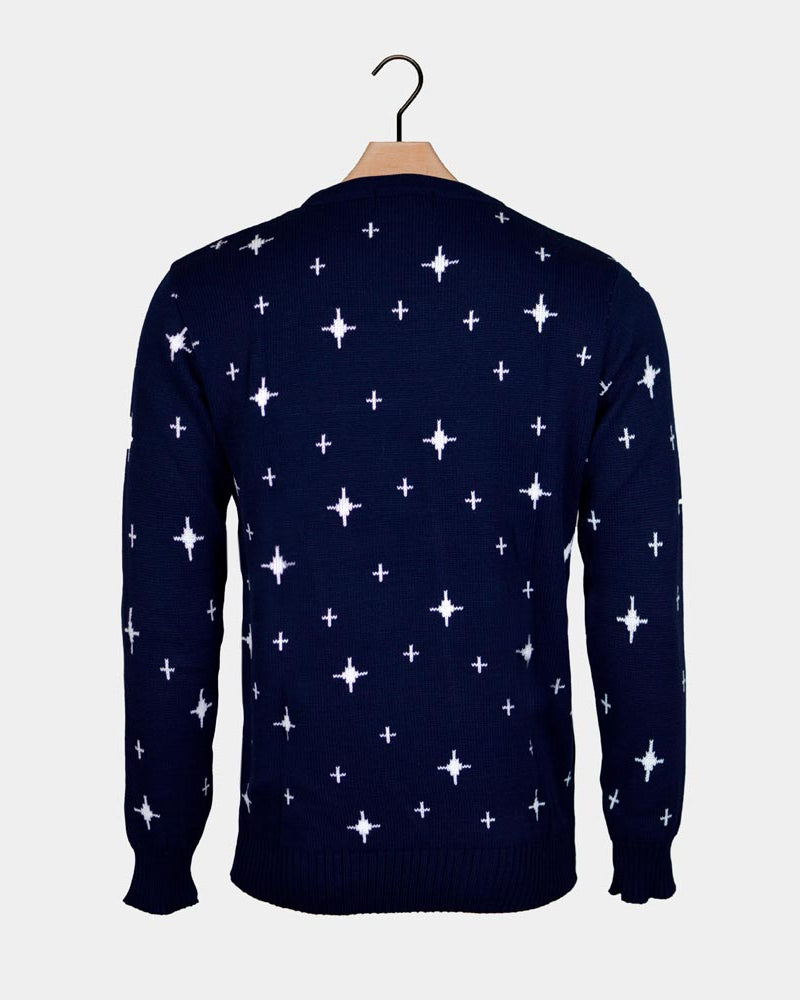 Pull de Noël Bleu Couple Rennes, Sapin de Noël et Étoile