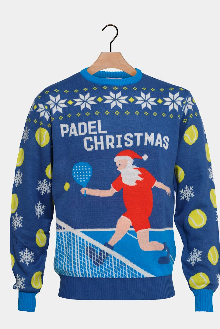 Pull de Noël Couple Bleu Padel Christmas