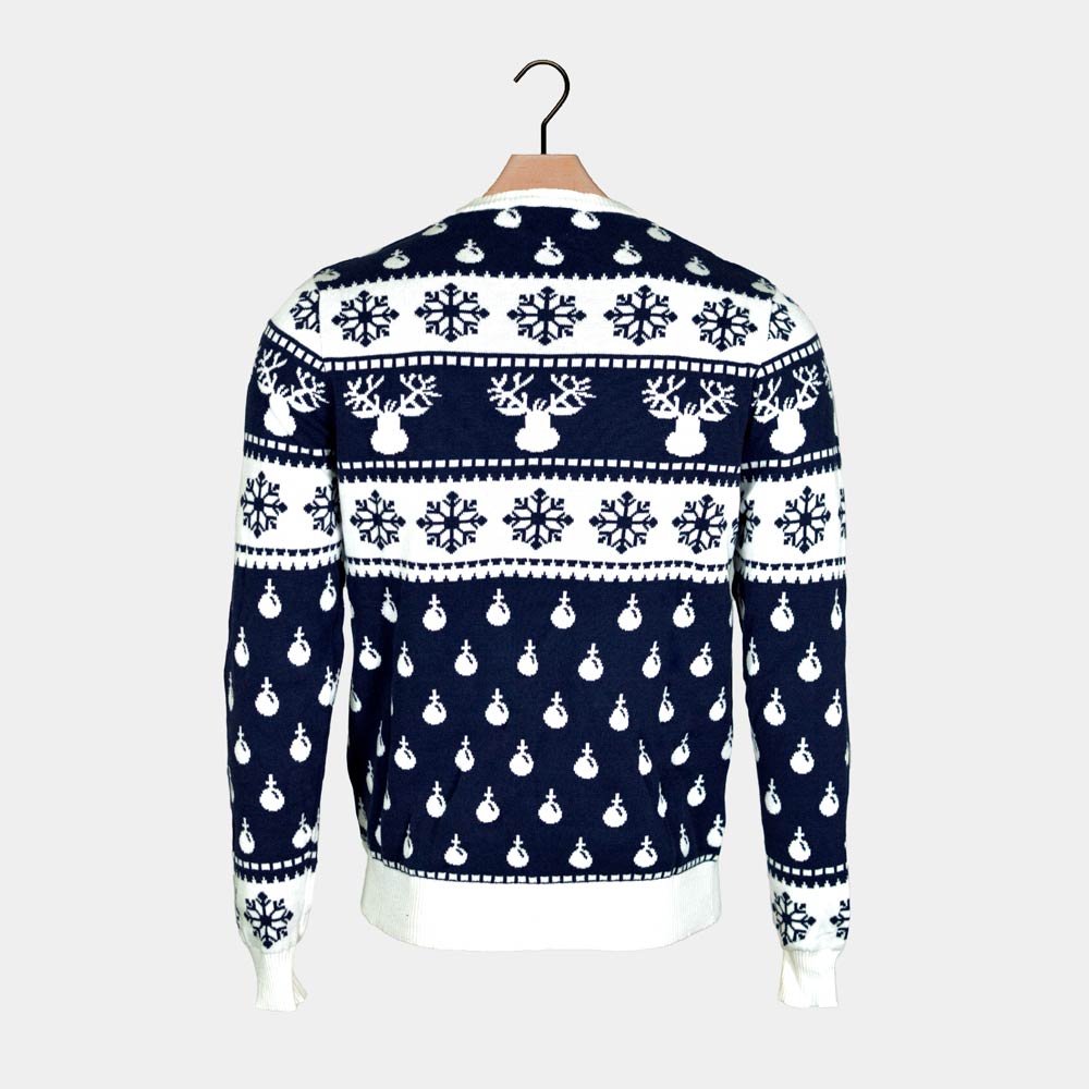Pull de Noël Homme Bleu Rennes et Neige
