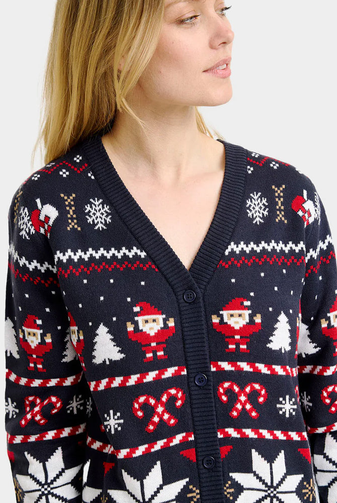 Pull de Noël Cardigan Femme Bleu avec Étoiles Polaires