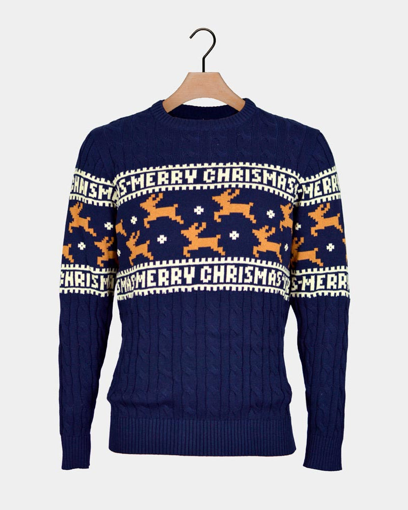 Pull de Noël Chic Couple Bleu Rennes Coton Bio