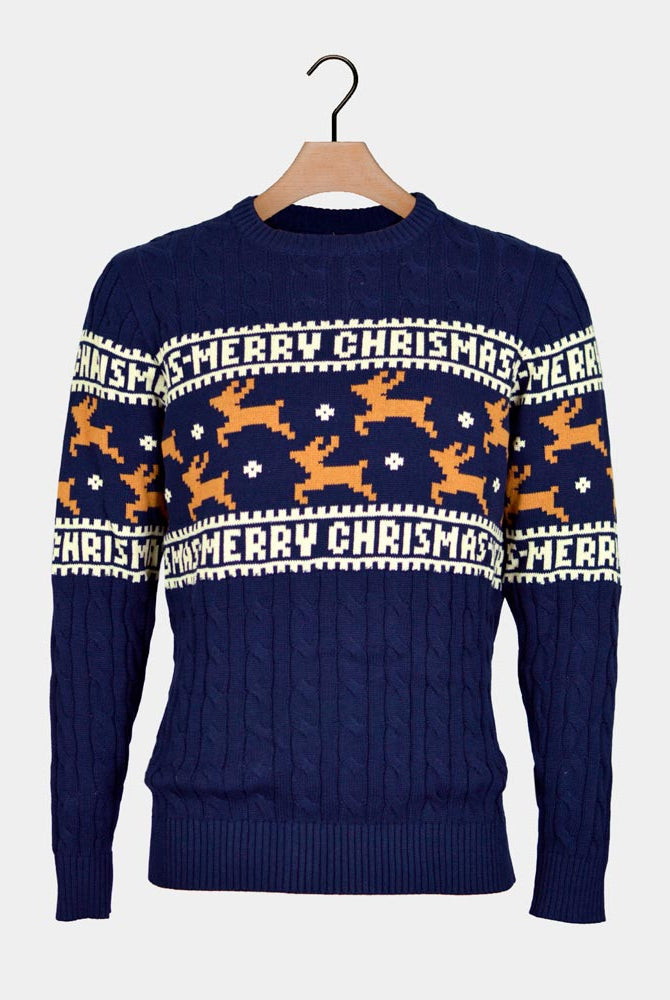 Pull de Noël Chic Couple Bleu Rennes Coton Bio