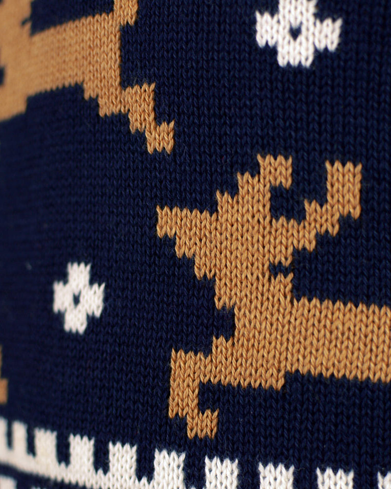 Pull de Noël Chic pour Couple Bleu avec Rennes Coton Bio detail