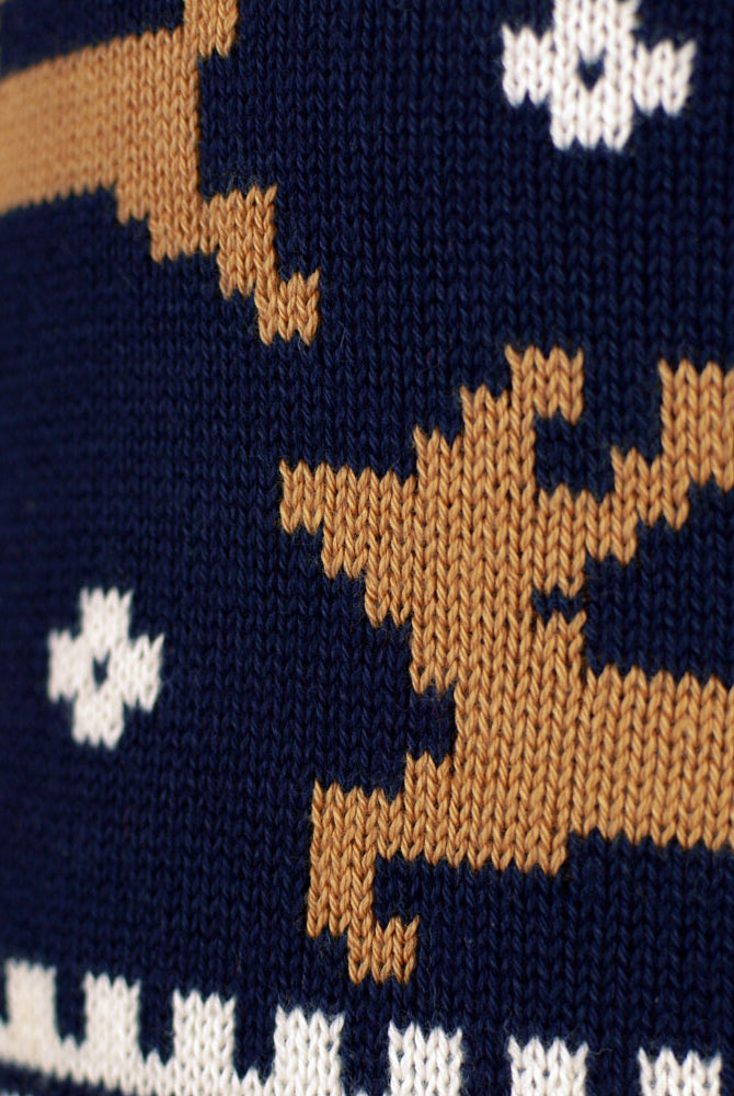Pull de Noël Chic pour Couple Bleu avec Rennes Coton Bio detail