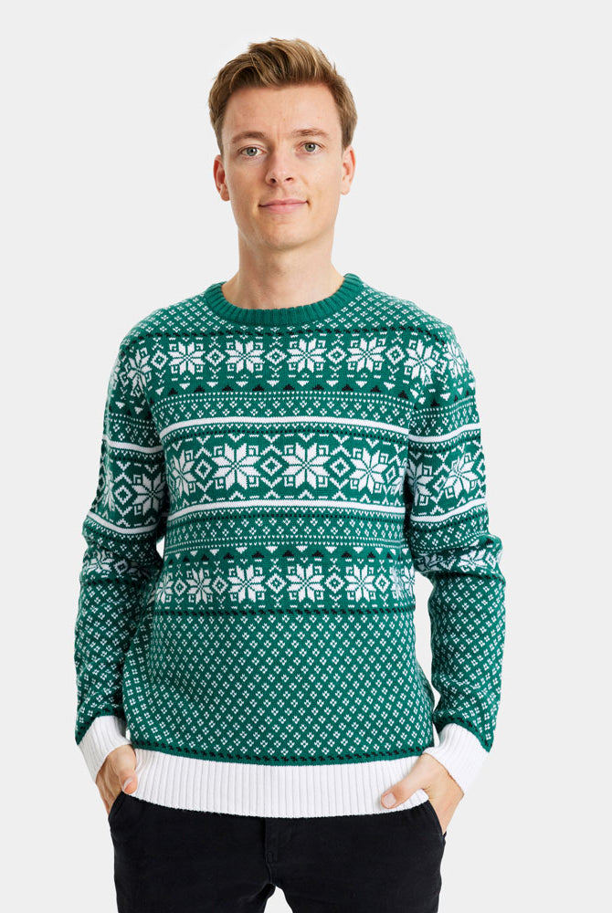 Pull de Noël Chic pour Couple Classique Vert et Blanc homme