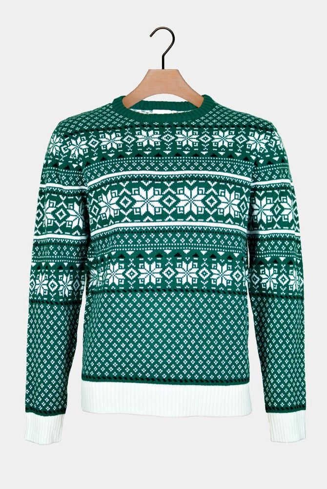 Pull de Noël Chic pour Couple Classique Vert et Blanc