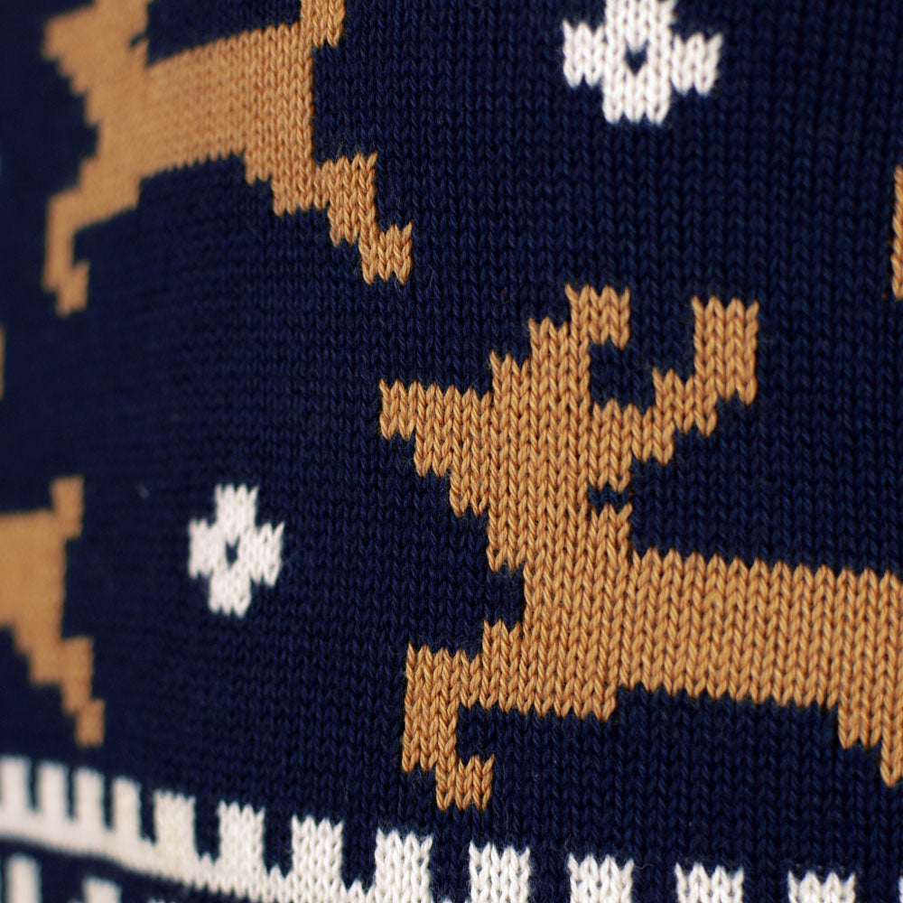 Pull de Noël Chic pour Homme Bleu avec Rennes Coton Bio detail