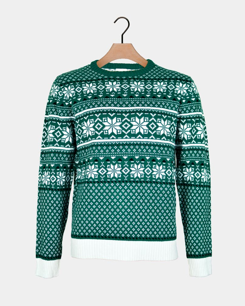 Pull de Noël Chic pour Homme Classique Vert et Blanc