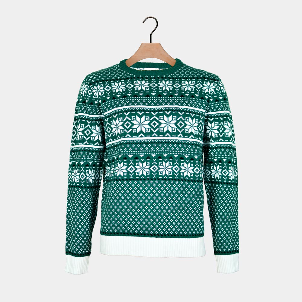 Pull de Noël Chic pour Homme Classique Vert et Blanc