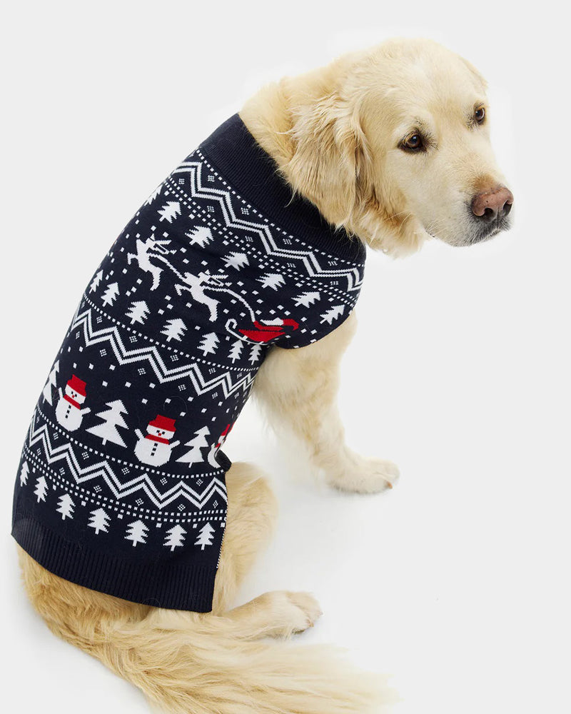 Pull de Noël pour Chien avec Sapins, Bonhommes de Neige et Père Noël