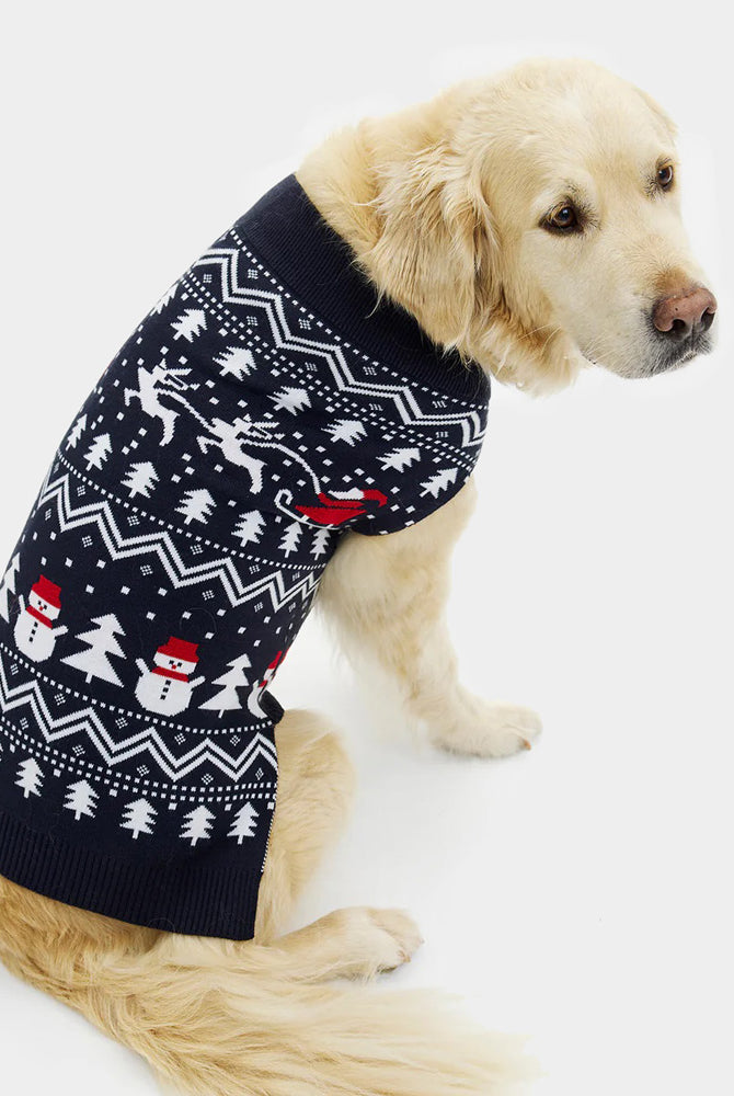 Pull de Noël pour Chien avec Sapins, Bonhommes de Neige et Père Noël