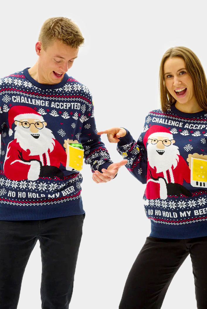 Pull de Noël pour Couple Beer Pocket 3D