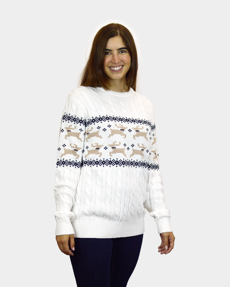Pull de Noël pour Couple Blanc Chic Alaska femme