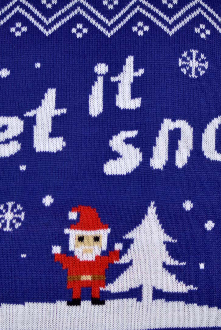 Pull de Noël pour Couple Bleu Let is Snow detail