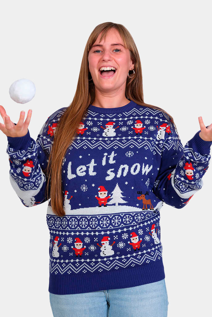Pull de Noël pour Couple Bleu Let is Snow femme