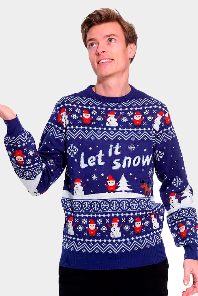 Pull de Noël pour Couple Bleu Let is Snow homme