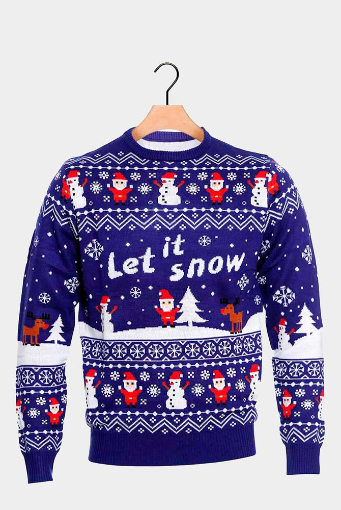 Pull de Noël pour Couple Bleu Let is Snow
