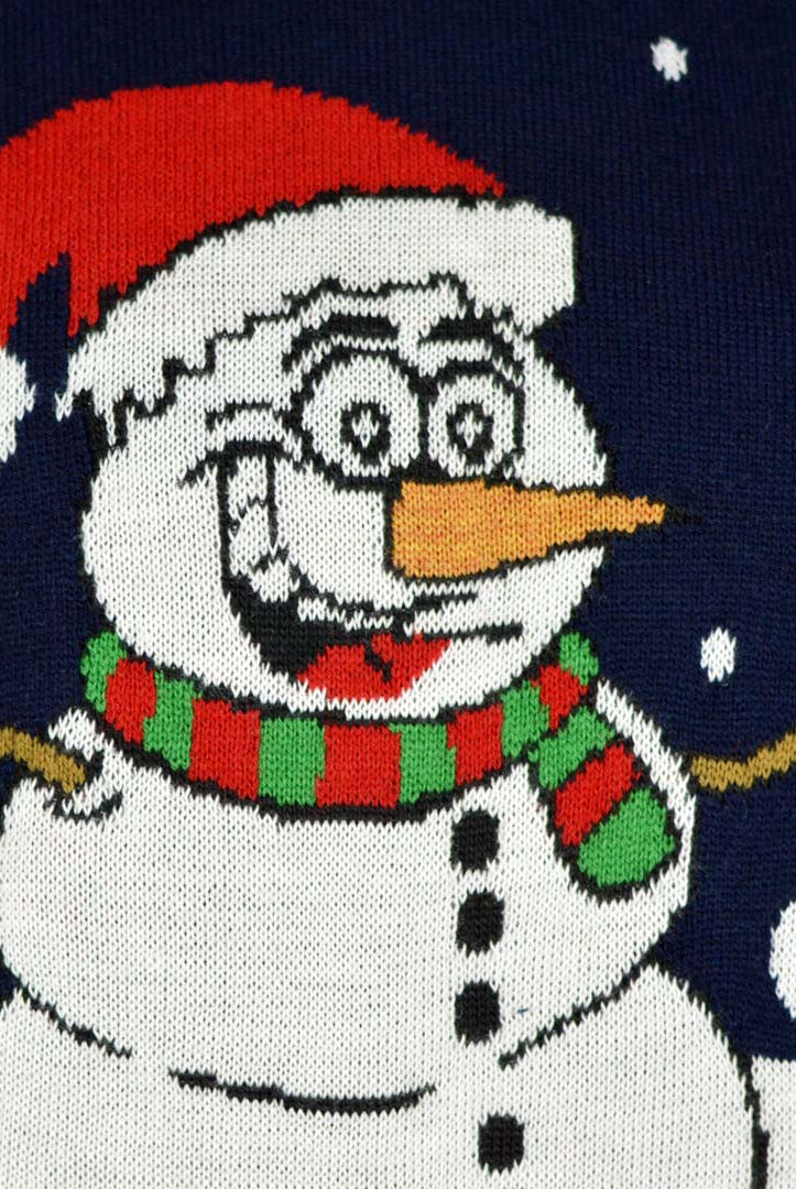 Pull de Noël pour Couple Bleu Marine avec Bonhomme de Neige detail