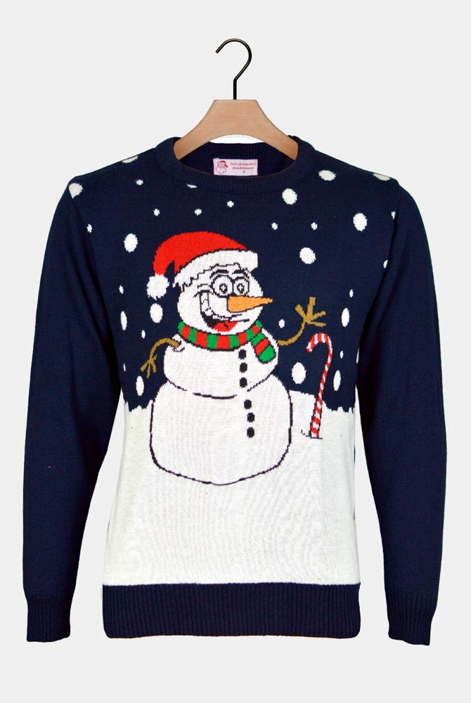 Pull de Noël pour Couple Bleu Marine avec Bonhomme de Neige