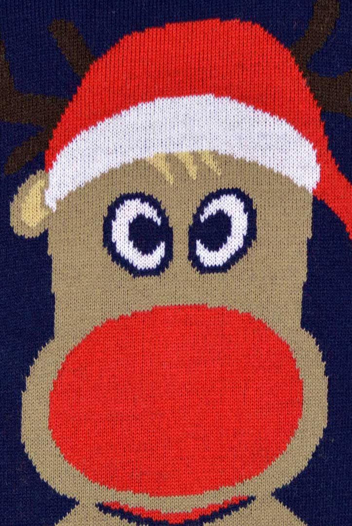 Pull de Noël pour Couple Bleu Marine avec Renne du Père Noël detail