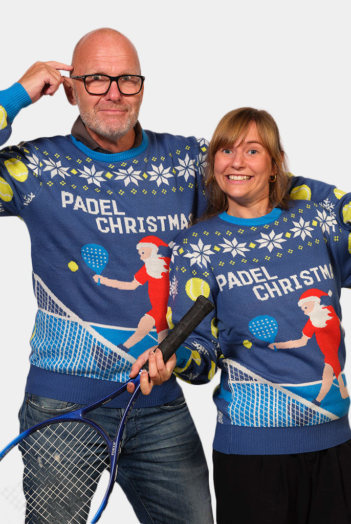 Pull de Noël pour Couple Bleu Padel Christmas